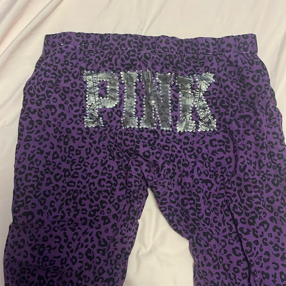 PINK vintage y2k victorias Secret rhinestone pj/pajama pant cheetah print purple